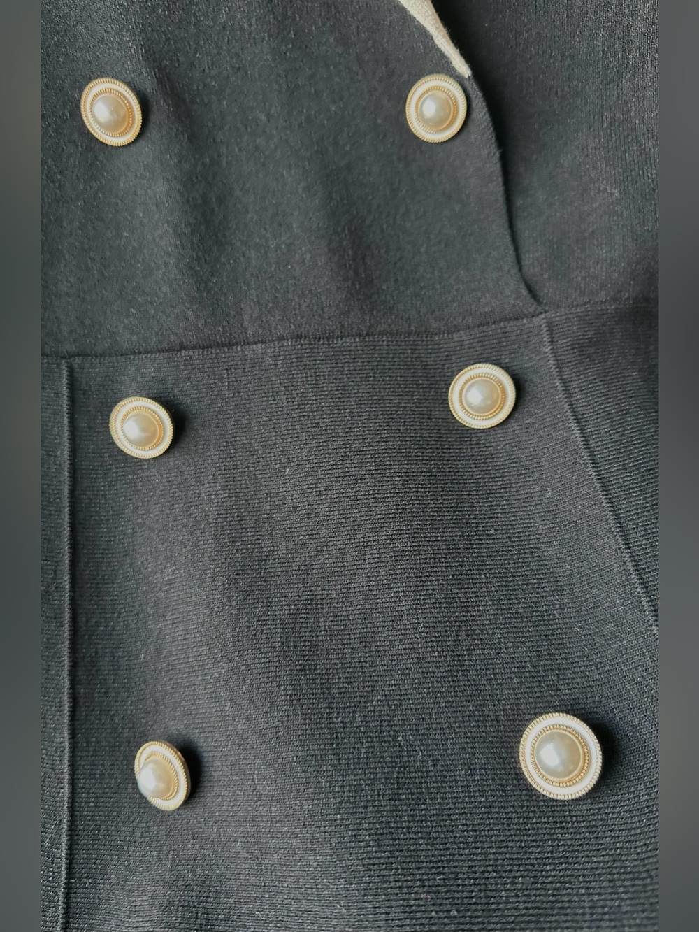 NWT Goelia Elegant Black Dress, Cream Trim, Double-Breasted Pearl Buttons - Sz L - Picture 4 of 8